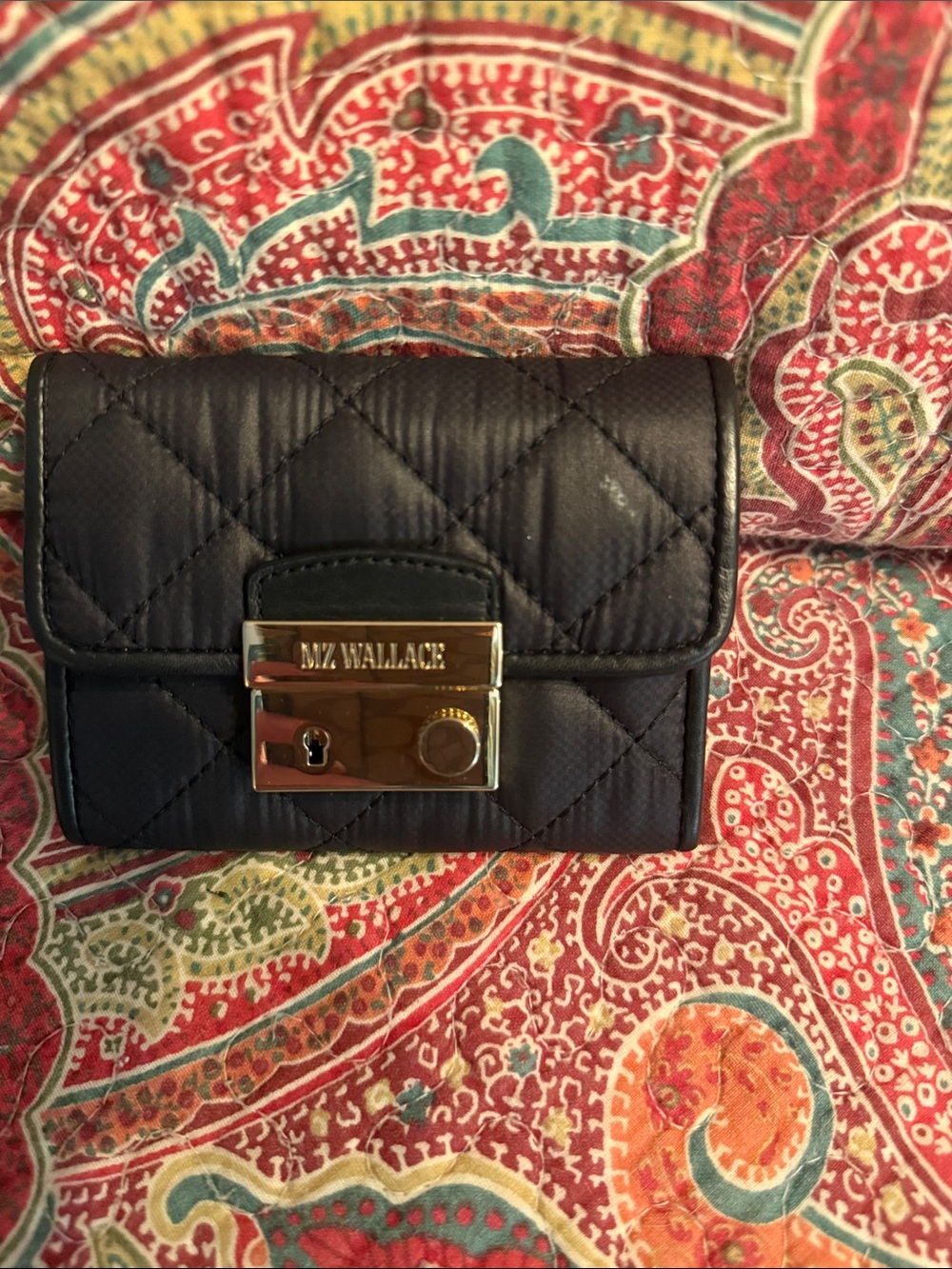 MZ Wallace Quilted Black Mini Crossbody Wallet with Gold Hardware